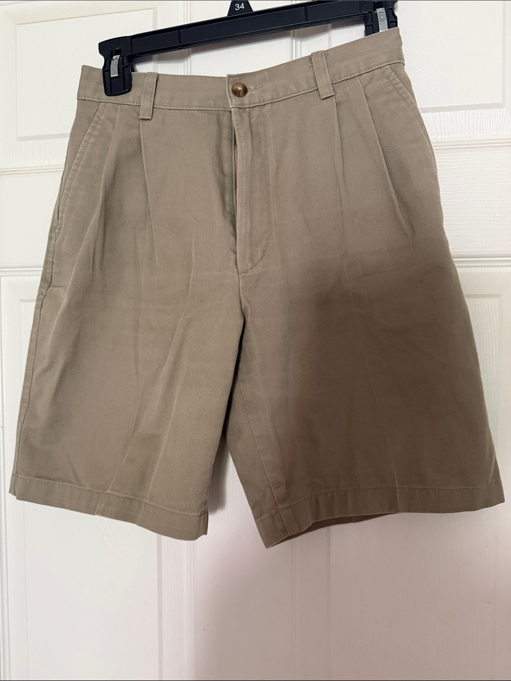 Men's Khaki Pleated Cotton Shorts